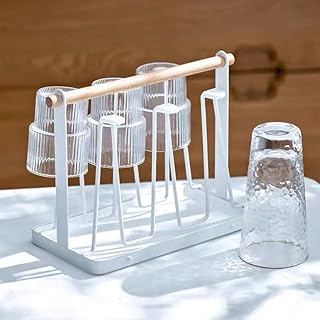 Cup drainer View, 6 cup drainer, non -slip cup organizer with wooden handle and removable drainer, cups for kitchen (white).. DIAYTAR NIGERIA makes every shopping desire a reality with affordable prices and delivery in 5-8 days.