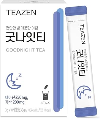 Teazen Goodnight Premium Tea of ​​Korea, mixed in powder with Théanine and Gaba, 10 sticks, 1.05 oz.. Shop from Nigeria's largest product selection at DIAYTAR, with budget-friendly prices and swift delivery.