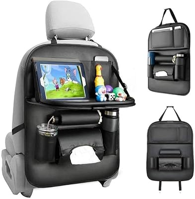 Skido leather car seat backrest organizer with table support and 10 storage pockets, excellent travel accessories for babies and toddlers (black).. Transform how you shop with DIAYTAR NIGERIA's vast selection and budget-friendly delivery options.