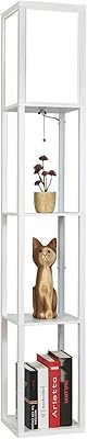 LED Janed lamp with shelf - Modern standing lamp for living room and bedroom - Asian wooden settings and displays - Black.. DIAYTAR NIGERIA combines extensive variety with budget-friendly prices and prompt nationwide delivery.