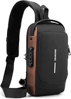 Men's anti -theft chest bag with password locking, Trendy rechargeable trendy bag, shoulder bag for travel and leisure, casual sports shoulder bag, black with golden border.. DIAYTAR NIGERIA brings the market to your screen with thousands of affordable products delivered to your door.