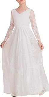 Luxury dress for girl with floral motif in lace, white color and ivory, bohemian first communion pattern, ivory.. No delays, no drama — just fast, affordable shopping with DIAYTAR Nigeria.