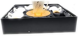 Otantik Home Ottoman Design Bon China Espresso Set of 6 luxury Turkish coffee cups with metal base and 3 Oz (white marble) saucer base (white marble).. Everyday deals, every category — only on DIAYTAR Nigeria.