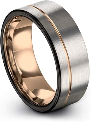 Tungsten wedding ring 9 mm for men and women, 18 carat pink yellow gold plated, flat cut line, brushed gray black polished.. Shop the future with DIAYTAR NIGERIA - thousands of products, unbeatable prices, delivery within a week.