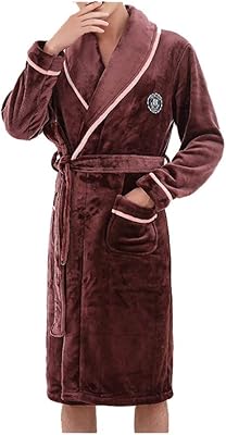 Men's bathrobe, long, warm plush, kimono, bathrobe, shawl, night shirt, night clothes (color: red, size: x-laz).. Shop smarter, not harder with DIAYTAR NIGERIA - thousands of products at your fingertips with affordable delivery.