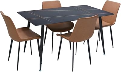 Set of 5 modern Karnak dining chairs, 1 office and 4 chairs for dining room, kitchen, living room, adjustable ergonomic chairs, set of cafeteria K-DS21 (black and brown).. DIAYTAR NIGERIA: Your trusted e-commerce partner with extensive product choices and affordable delivery.