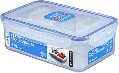 Rectangular food conservation container lock n lock with 3 compartments - transparent/blue, capacity 1 liter - HPL817C model.. DIAYTAR NIGERIA: Putting quality products within reach of every Nigerian through our affordable marketplace.
