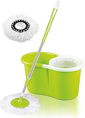 Vadrouille and bucket set with easy easy rotation bucket, 360-degree rotary mop bucket, easy-to-use stainless steel handle for cleaning kitchen floors at home, with free, green, ci-2270-G mop head.. Shop confidently with DIAYTAR NIGERIA, offering affordable prices and reliable delivery within a week.