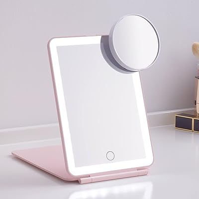 Foldable LED foldable travel makeup mirror - 5x7 inches 3 rechargeable lighting modes by USB, portable cosmetic mirror for travel, cosmetics, office (pink).. DIAYTAR NIGERIA redefines convenience with our diverse marketplace and affordable nationwide shipping.