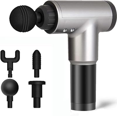 Electric Muscle Relaxation Massage Pistol with 4 vibrant heads reducing noise (color: gray).. DIAYTAR NIGERIA: Where every Nigerian finds affordable products delivered within the week.