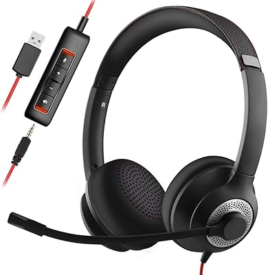 USB headset with microphone for PC and laptop with microphone antibruity and integrated control for home, desk, online courses and Skype Zoom.. Browse endless categories on DIAYTAR Nigeria — your items delivered in just days.