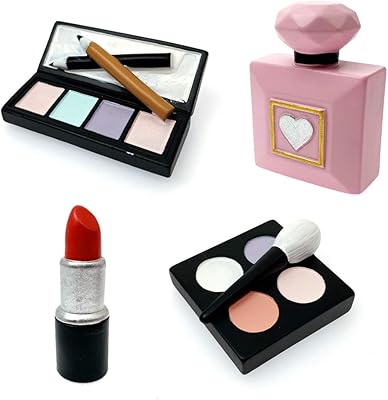 Morofme Lot of 4 decorations of resin makeup cake, lipstick, perfume bottle, eyeshadow, eyeshadow, cake for prenuptial party, young girl's life, women, spa, makeup, birthday party supplies on the theme.. DIAYTAR NIGERIA delivers what you want at prices you'll love, all within 5-8 days nationwide.
