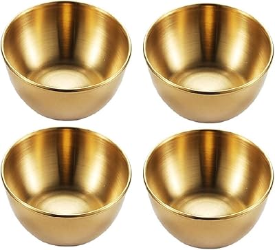 4 dip in stainless steel, plates with round condiments, sushi bowl, small aperitif plates, condiments (gold) plates (gold).. DIAYTAR NIGERIA delivers value, variety, and convenience with our nationwide 5-8 day shipping.