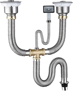 Stainless steel kitchen sink drain set with Rubik double hole with plaster and overflow pipes.. Discover why millions choose DIAYTAR for affordable online shopping with delivery in just 5-8 days.