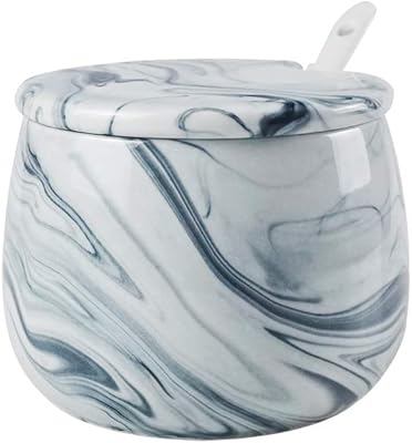 Sucrier, ceramic sugar in black and white marble with lid and spoon for the house and the kitchen.. DIAYTAR NIGERIA revolutionizes online shopping with competitive prices and reliable 5-8 day delivery.