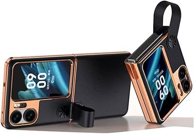 Rear protection case in real leather with a fine and light design with a galvanized frame, a wrist strap and a support ring for Oppo Find N2 Flip (Black 1).. DIAYTAR NIGERIA puts thousands of products at your fingertips with affordable prices and delivery within a week.