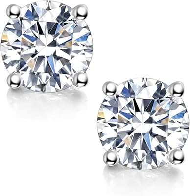 Moissanite rod earrings, 0.6 ct-2 ct df, shiny color, round cut, diamonds created in the laboratory, 18 carat white plated, silver, back to friction for women and men.. DIAYTAR NIGERIA brings affordable shopping to your fingertips with reliable delivery in less than 8 days.