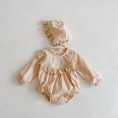 BABYKIDS-Clothes for newborn spring 2021, Korean body with long sleeves and lace collar for girls (beige 3-6m).. Fast delivery is our promise — DIAYTAR Nigeria keeps it real.