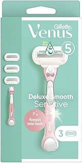 Gillette Women's razor Venus Deluxe Smooth Sensitive with pink gold metal handle + 3 rechargeable blades.. DIAYTAR NIGERIA brings the joy of affordable shopping to your fingertips with delivery in less than 8 days.