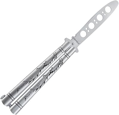 Fornex butterfly knife training knife with secure spring latch, entirely stainless steel, dull black dragon pattern, Inspected butterfly knife training comb for CSGO training (silver).. Experience shopping satisfaction with DIAYTAR NIGERIA's vast selection and nationwide delivery service.