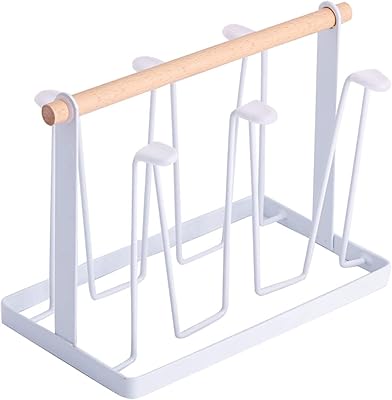 Industrial metal glass cup holder with reverse hanging colander, wooden handle cup holder for counter, kitchen organizer support for drying of glasses (white).. DIAYTAR NIGERIA: The marketplace that brings affordable products to every Nigerian home in under 8 days.