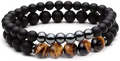 Set of 2 -piece Roman Ventures for men bracelets - hematite and matt black onyx with tiger eye or black lava | Hematite bracelet | Tiger eye bracelet | The set includes a gift pocket and 2 free electronic pounds.. Shop for everything you need at DIAYTAR NIGERIA, with budget-friendly prices and quick delivery.