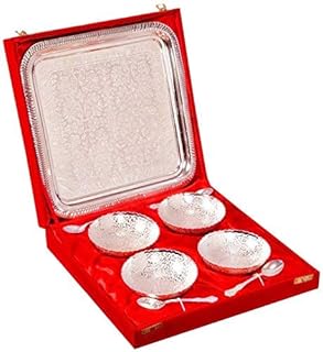 Set of silver copper bowls Indian Craft Villa with tray - Package of 9.. DIAYTAR NIGERIA: Where affordability and variety meet with convenient delivery within 8 days.