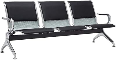 AWF Al Wadi Furniture® 3 -seater leather cushion PU headquarters and backrests, waiting area, hall chair, visitor chair, office, hospital, school, reception, warehouse, workshop bench with glossy metal frame and armrests, black silver.. Looking for quality and speed? You’ll find both at DIAYTAR Nigeria.