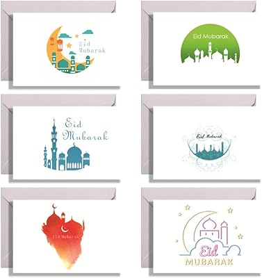 Eid Mubarak greeting cards - 6 Ramadan notes cards with envelopes (4 x 6 inches).. DIAYTAR NIGERIA: Where thousands of products meet affordable prices and reliable 5-8 day delivery.