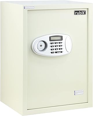 Large Rubik safe for home office, double security, open with key and digital combination (RB50ED, 50 x 35 x 30 cm) broken white.. DIAYTAR Nigeria: Where affordability meets speed and quality.