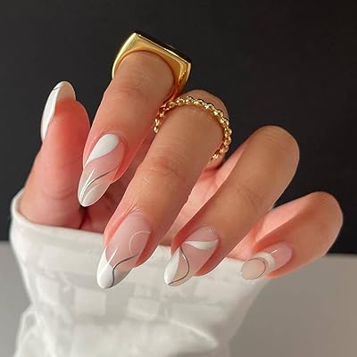 False nails with swirling pressure, white nails with full almond -shaped coverage, for women and girls (24 pieces).. DIAYTAR NIGERIA: Your partner in affordable online shopping with dependable delivery within 8 days.