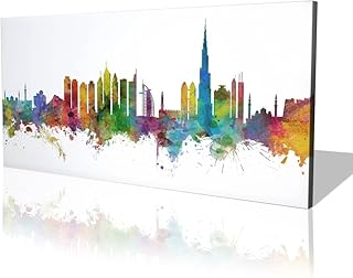 Wall art printed on canvas with an abstract pattern of the horizon of Dubai for the decoration of the house and the office, ready to hang, with a wooden and black frame (single wooden frame, 40 x 120 cm).. Transform your online shopping experience with DIAYTAR NIGERIA's affordable and diverse marketplace.