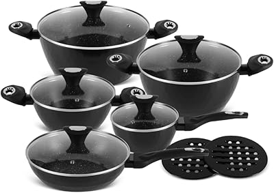 12 -room Kitchen Battery Edinburgh Black Diamond Design | pot on the cook | deep cast iron pot | butter pot | Room pot with lid.. Experience budget-friendly shopping at DIAYTAR NIGERIA, Nigeria's premier online marketplace with quick delivery.