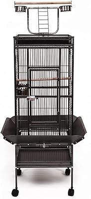 Richersti Large bird cage with rotary support, parrot, chinchilla, pinson, villa ara, conure, capopstte, cockatoes, animal house in wrought iron, black, 25.6 "x 25.6" x 61 ".. Experience retail convenience with DIAYTAR NIGERIA's comprehensive platform and 5-8 day nationwide shipping.