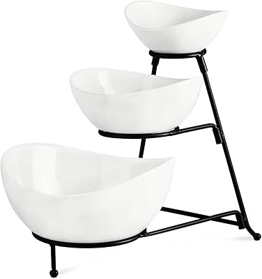 Youssain oval service support at 3 levels with 3 oval porcelain service bowls with a thicker and more solid foldable metal support (black).. Transform how you shop with DIAYTAR NIGERIA's vast selection and budget-friendly delivery options.