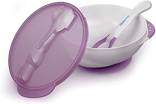 Kidsmi suction cup bowl with spoon at perfect temperature, for girls aged 9 months and more - purple.. DIAYTAR NIGERIA: Where every Nigerian finds what they need at prices they can afford, delivered promptly.