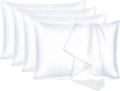 Sigurous 4 -piece silk pillowcase - satin pillowcase for hair beauty and skin - satin skin care + soft mulberry silk, breathable and smooth double -sided (white, 50 x 75 cm, 4 pieces).. DIAYTAR NIGERIA: Your one-stop e-commerce destination with affordable prices and nationwide delivery in 5-8 days.