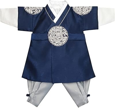 Korean Hanbok Dress of Eujin Ai, navy blue and silver, is suitable for the age of 100 days ~ 15 years/years, traditional Korean hanbok dress for babies boys.. Shop smarter with DIAYTAR NIGERIA's comprehensive catalog and budget-friendly 5-8 day delivery.