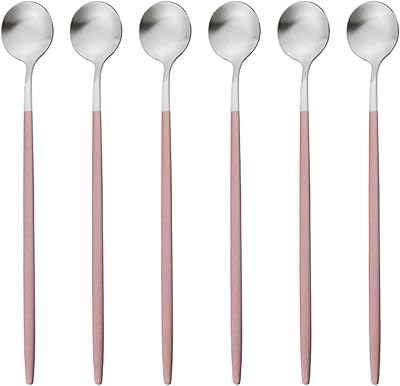 6 pieces of long stainless steel spoons, ice spoon and teaspoon dessert, pink and silver color.. Discover the perfect balance of selection and value with DIAYTAR NIGERIA's nationwide e-commerce platform.