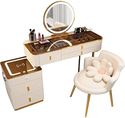 Folding mirror for dressing table with drawers and chair with Bluetooth speaker, wireless charger and USB port.. DIAYTAR NIGERIA delivers happiness in 5-8 days with our affordable and diverse product range.