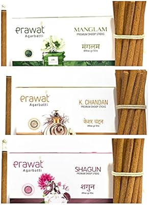 Set of Erawat Premium DHUP sticks offering mangalam, shagun, k chandan (3, 100 grams each)... DIAYTAR NIGERIA delivers affordability and convenience to your doorstep within 8 days of purchase.