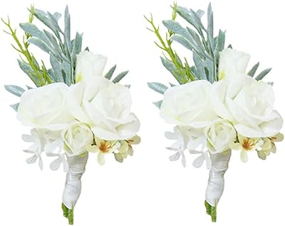 Mavelo set of buttonhole vest for men 2 pieces artificial flowers for bride and groom, wedding anniversary, formal dinner, flower accessories for costume decoration - white.. DIAYTAR NIGERIA: Where shopping is easy, prices are low, and delivery is just days away.
