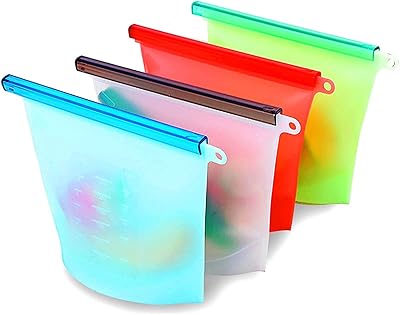 Reusable food storage bags - Kastwave 4 packs of BPA -free fresh bags, silicone food bag, food storage bags, reusable sandwich bags, anti -sucking freezing bags for vegetables, fruits, snacks, lunch.. DIAYTAR NIGERIA transforms online retail with unbeatable prices and consistent delivery timeframes.