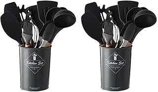 Set of 12 -room silicone kitchen utensils, heat -resistant wooden spatulas for non -stick kitchen utensils (black_largeer 2 units).. DIAYTAR NIGERIA: Redefining e-commerce with affordable prices and reliable nationwide shipping.