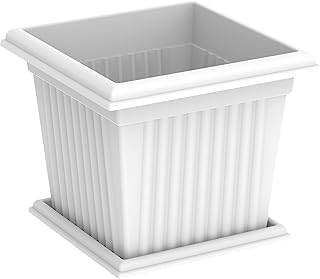 Cosmoplast plastic square flower pot with tray, capacity 30 liters, white color, IFFPXX110Wh model.. DIAYTAR NIGERIA: Where shopping is easy, prices are low, and delivery is just days away.