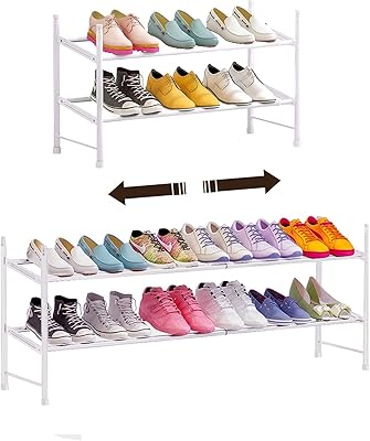 Stacked shoe shelf, stretch shoe shelf adjustable in iron metal, shoe organizer for bedroom, living room, closet, bedroom, entrance (2 levels, white).. DIAYTAR NIGERIA: Revolutionizing accessibility to quality products at budget-friendly prices across Nigeria.