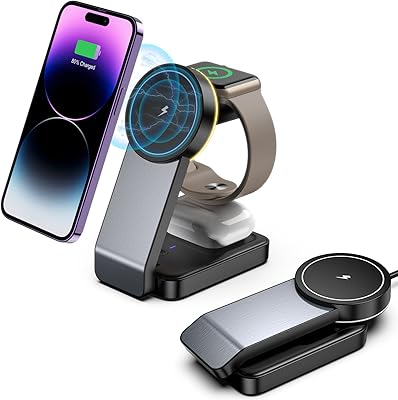 Magnetic loading base, wireless charger for Magsafe charger support for iPhone 14/13/12 pro max, Apple loading station for iWatch 8/7/6, 3 -in -1 foldable magnetic charger with light for airpods.. Shop for less and receive more with DIAYTAR NIGERIA's expansive e-commerce platform and nationwide delivery.