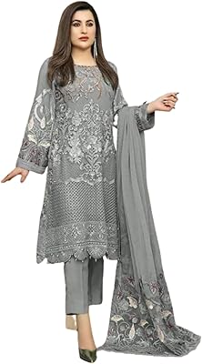 Muslim party costume Georgette Salwar Kameez for Pakistani women sewn 3931, gray, s.. DIAYTAR NIGERIA delivers happiness in 5-8 days with our affordable and diverse product range.