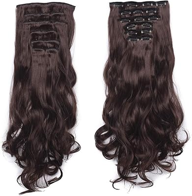 Clip clip hair extensions for women 50 cm, long wavy reaches in heat -resistant synthetic fiber hair extensions with thick clips with 16 Invisible brown clips 6 pieces.. DIAYTAR NIGERIA revolutionizes online shopping with competitive prices and reliable 5-8 day delivery.