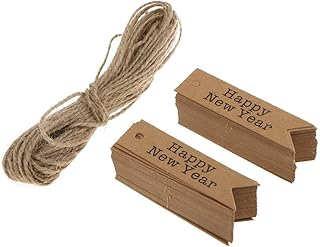 100 Pieces Gift Labels Happy New Year, labels suspended in kraft paper for New Year's party supplies (brown).. DIAYTAR NIGERIA puts thousands of products at your fingertips with affordable prices and delivery within a week.